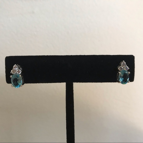 Beautiful Aquamarine and Rhinestone Pierced Earrings - Picture 2 of 3